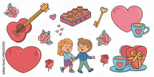 A charming collection of valentine s day themed illustrations and romantic elements