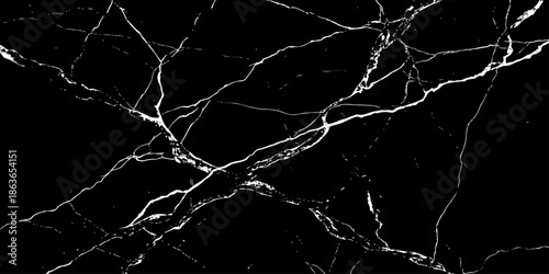 Abstract black marble texture with sharp white lightning-like veins crossing diagonally on a deep dark surface. High-contrast natural stone pattern ideal for luxury backgrounds, wallpaper, branding.