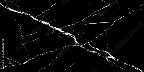 Abstract black marble texture with sharp white lightning-like veins crossing diagonally on a deep dark surface. High-contrast natural stone pattern ideal for luxury backgrounds, wallpaper, branding.