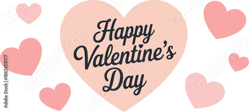 Happy Valentines Day text within a large pink heart surrounded by smaller pink hearts