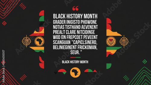 Black history month poster with african map and colorful abstract shapes on black background for cultural celebration with African culture and cultural heritage