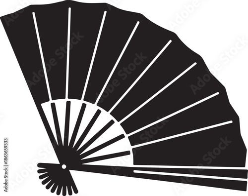 Classic Japanese Folding Hand Fan Silhouette for Cultural, Traditional, and Fashion Related Illustration