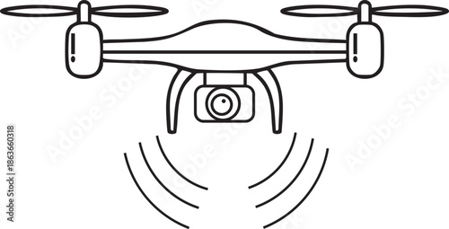 Drone Camera Line Icon, Quadcopter Surveillance Outline, Aerial Drone With Camera