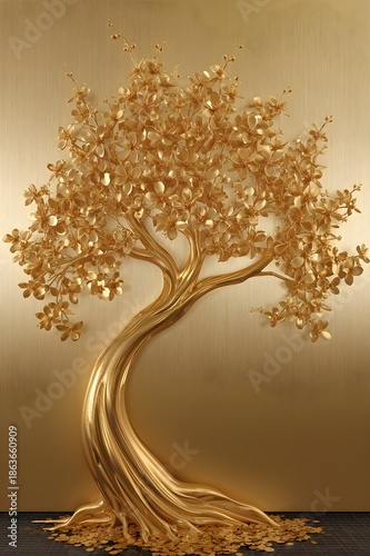 Golden Tree of Life with Blossoms – Luxury Prosperity Concept. 