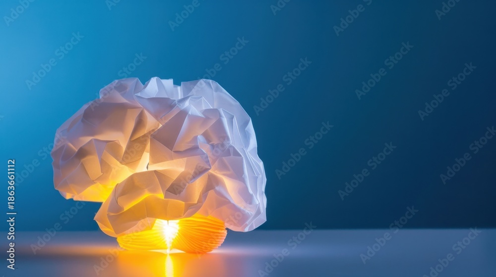 custom made wallpaper toronto digitalAbstract representation of creativity and innovation with a crumpled paper brain and glowing light source on a blue background