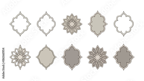 Ornamental Arabesque Collection: A captivating set of intricate Arabesque designs, showcasing diverse shapes and patterns. Each element exudes timeless elegance, perfect for decorative applications.