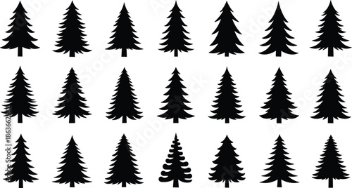 Pine tree silhouette grid, black forest vector, evergreen tree shapes, nature design element, botanical illustration, landscape art, minimal tree pattern