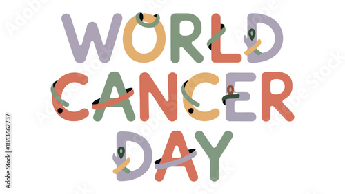 World Cancer Day: A vibrant illustration for the global fight against cancer, symbolizing solidarity and support for those affected by this disease.