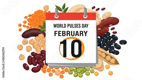 World Pulses Day February 10 illustration of various beans and lentils healthy food concept for nutrition and agriculture awareness