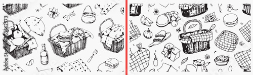 bakery basket illustration vector, bread food doodle art, baked goods sketch icons, pastry illustration set, bakery food artwork, bread clipart collection, food graphic elements, bakery doodle vector 