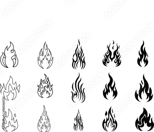 Collection of various flame designs and illustrations