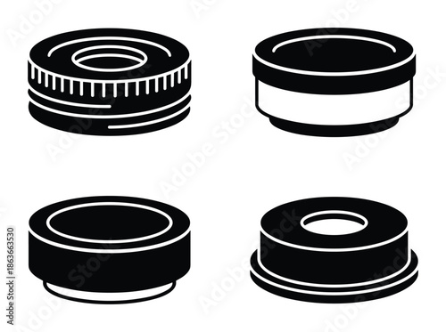 Silhouette vector set showing Cylindrical Components. Mechanical parts, machine elements, design elements.