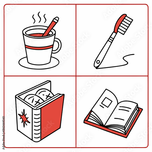 Minimalist Abstract Icons Representing Everyday Routine