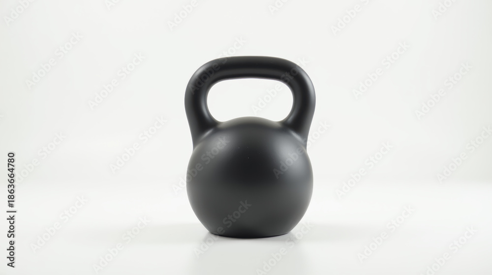 Fototapeta premium Classic Black Kettlebell On A Pure White Seamless Background.