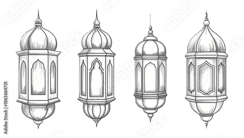 Oriental Lanterns: A detailed illustration captures the beauty and intricacy of traditional oriental lanterns, perfect for cultural and decorative purposes.