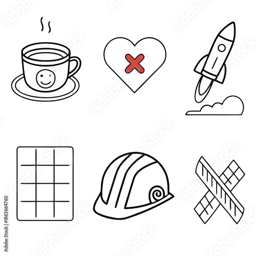 Set of 6 Minimal Abstract Coffee Cup and Mug Icons