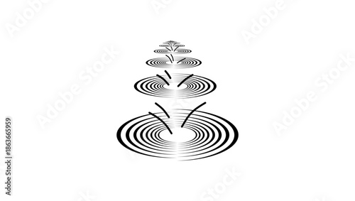 Skipping Stone on Water, black isolated silhouette