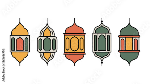 Festive Lanterns Illustration: A collection of vibrant lanterns, each adorned with intricate designs, cast a warm glow, evoking a sense of celebration.