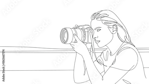 A determined young woman focuses through her camera lens capturing an important moment