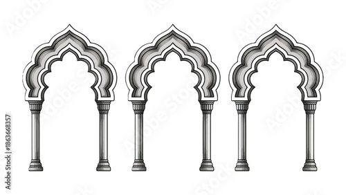 Intricate Architectural Arches: A meticulously crafted trio of ornate arches, echoing timeless elegance and intricate design, stand as a testament to architectural artistry. 