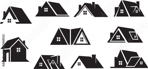 Collection of various black and white house silhouettes