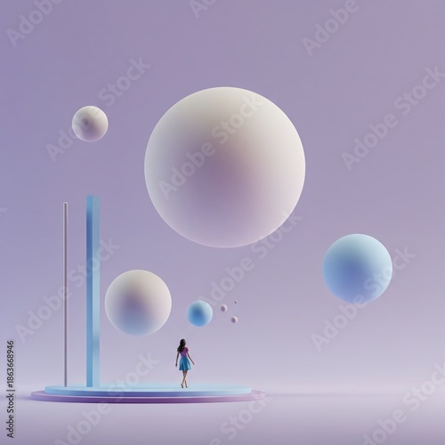A surreal, blurry landscape dominated by soft pastel colors and floating geometric shapes, suggesting subconscious imagination, template, texture, mystical