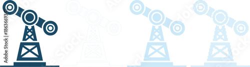 Four robotic arms in different shades of blue and styles industrial robot automation