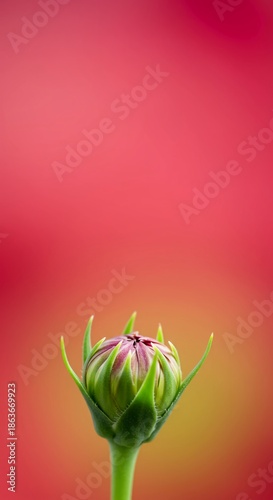 Crisp white empty space framing a perfect nascent flower bud, symbolizing fresh starts and growth potential and future possibility, nascent, evolution, minimal