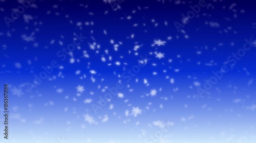 White snowflakes being lit up and falling down on dark blue gradient background. Abstract background for Merry Christmas, Happy Holidays, Season's greetings, Happy Valentine's day and winter season.