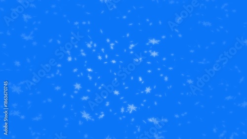 White snowflakes being lit up and falling down on blue background. Abstract background for Merry Christmas, Happy Holidays, Season's greetings, Happy Valentine's day and winter season.