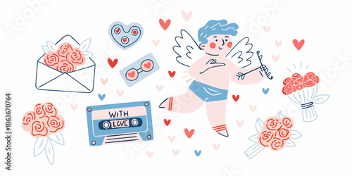 A charming valentine s day illustration featuring a cupid hearts and love symbols