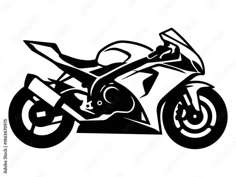 Fototapeta premium Black and white vector illustration of sport motorcycle, side view