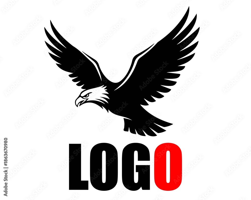 Obraz premium A bold and striking logo featuring an eagle in flight with the word LOGO underneath