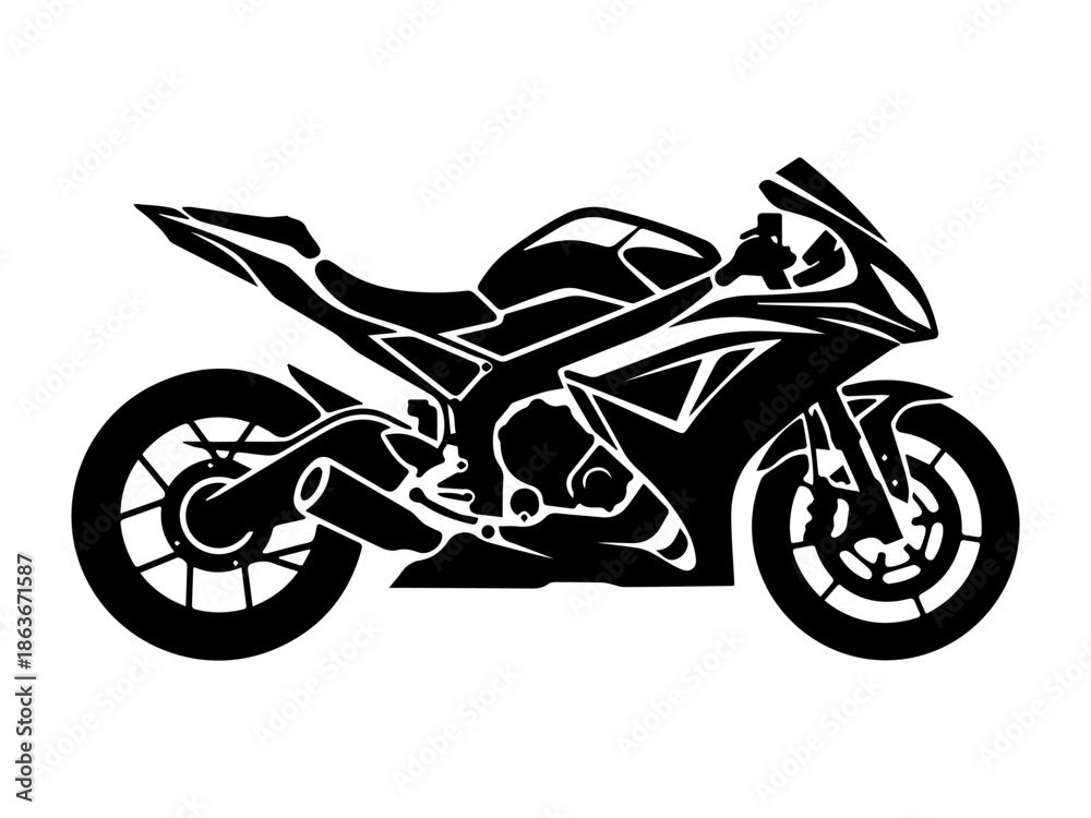 Obraz premium Black and white vector illustration of sport motorcycle, side view
