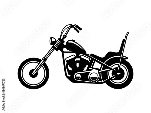 Black and white vector illustration of Vintage chopper  motorcycle, side view