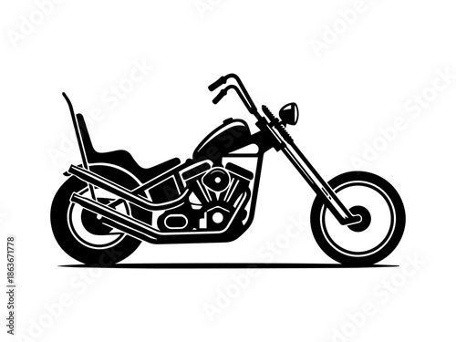 Black and white vector illustration of Vintage chopper  motorcycle, side view