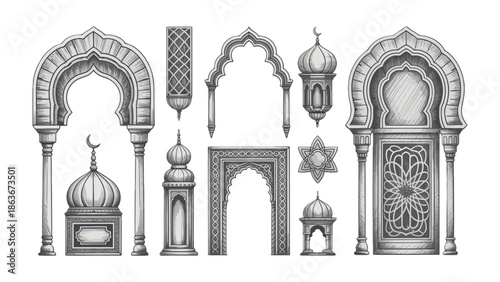 Architectural Grace: A captivating array of intricate architectural elements, reminiscent of a historical setting. Explore the beauty of detail, symmetry, and cultural richness.