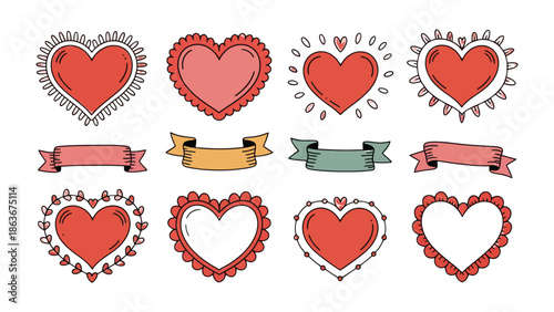 Hearts and Ribbons: A delightful assortment of hand-drawn hearts and ribbons, perfect for conveying messages of love and affection. Each design is meticulously crafted with attention to detail.