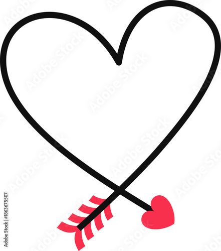 Black heart outline cupid arrow