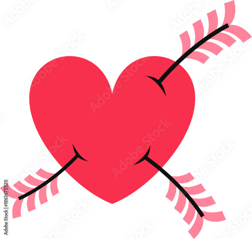 Red heart pierced by arrows