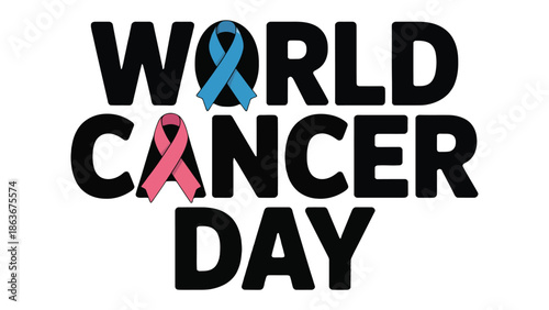 World Cancer Day Awareness: A symbolic graphic that advocates for awareness with a prominent inscription and ribbon.