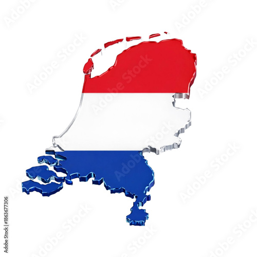 netherlands map 3d glass icon with dutch flag colors