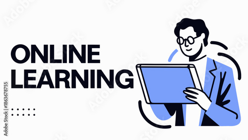 Man using tablet for online learning and education with digital technology