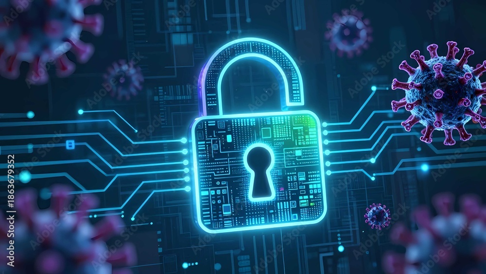 Fototapeta premium Cybersecurity showing secure data protection against hackers on internet systems
