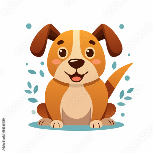 Cartoon Dog Character with Brown Ears.