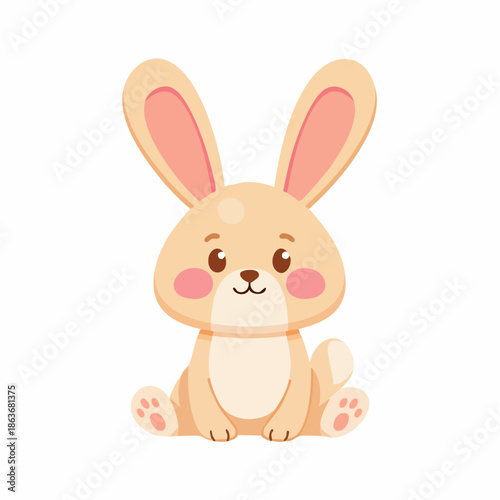 Cute Cartoon Rabbit Sitting with Long Ears.