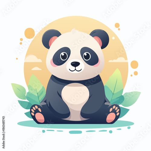 Cute Cartoon Panda Bear Sitting Down.