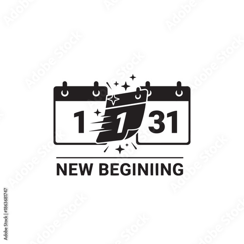 silhouette of calendar page flipping forward white background