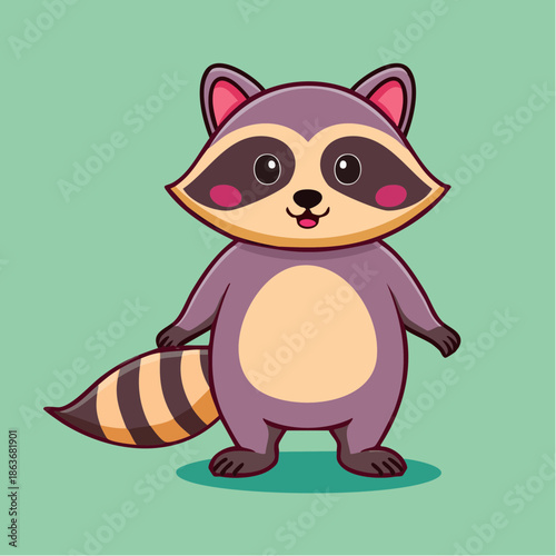 Cartoon Raccoon Character Standing Alone.