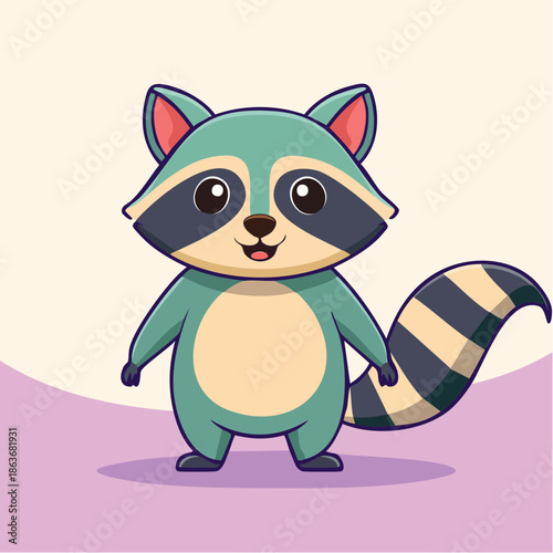 Cartoon Raccoon Character Standing Alone.